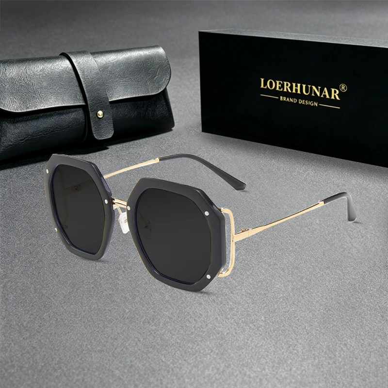 Geometric Octagonal Sunglasses for Women Hollow Metal Frame UV400 Sun Glasses Oversized Anti Glare Eyewear Shades for Streetwear