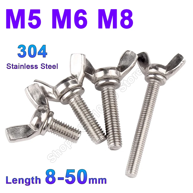 

M5 M6 M8 DIN316 Stainless Steel 304 A2 Butterfly Bolt Tighting Wing Head Bolts Thumb Screw Claw Hand Tighten Screw Length 8-50mm