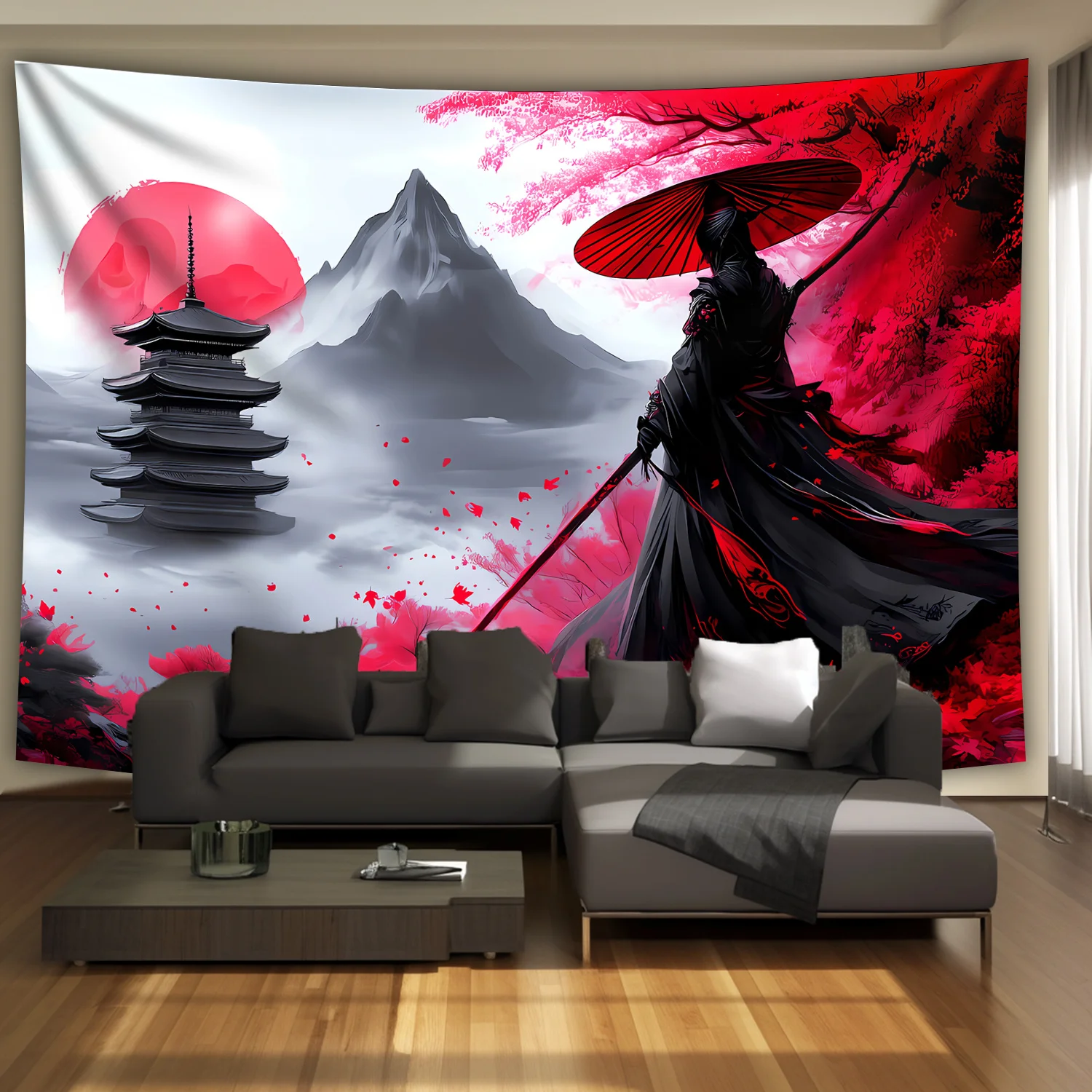 

Japanese Anime Tapestry Wall Hanging Decoration Mount Fuji Pagoda Pagoda Pagoda Wall Art Floral Sakura Zen East Asian Oriental