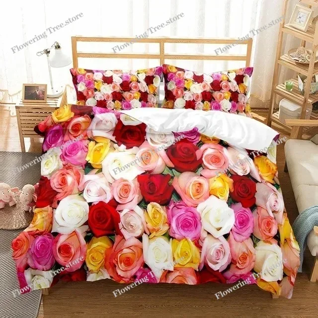 3D Rose Flower Duvet Cover Queen King Double Bedding Set Quilt Cover with Zipper Closure King Size Polyester Quilt Cover