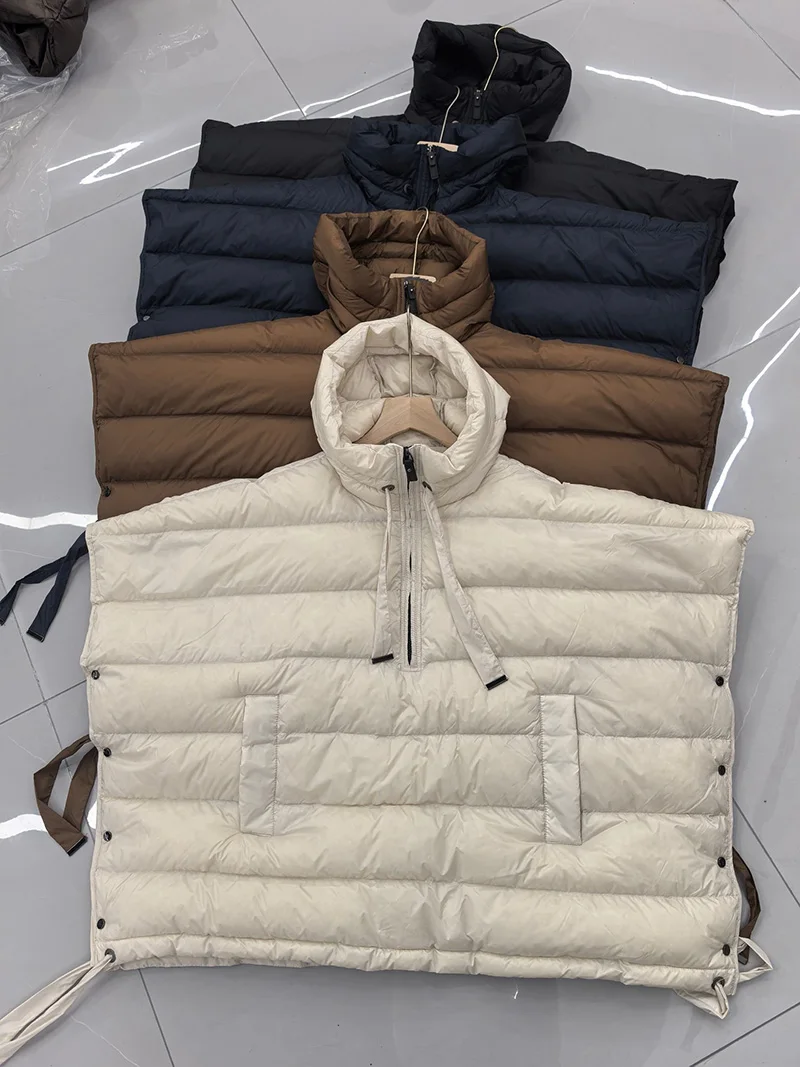 Schinteon Women 90% White Duck Down Irregular Vest with Hood Sleeveless Jacket Solid Luxurious Autumn Winter Top 2026 New