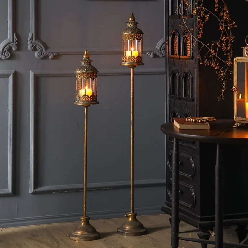 American retro black floor-to-ceiling birdcage wind lamp ornament