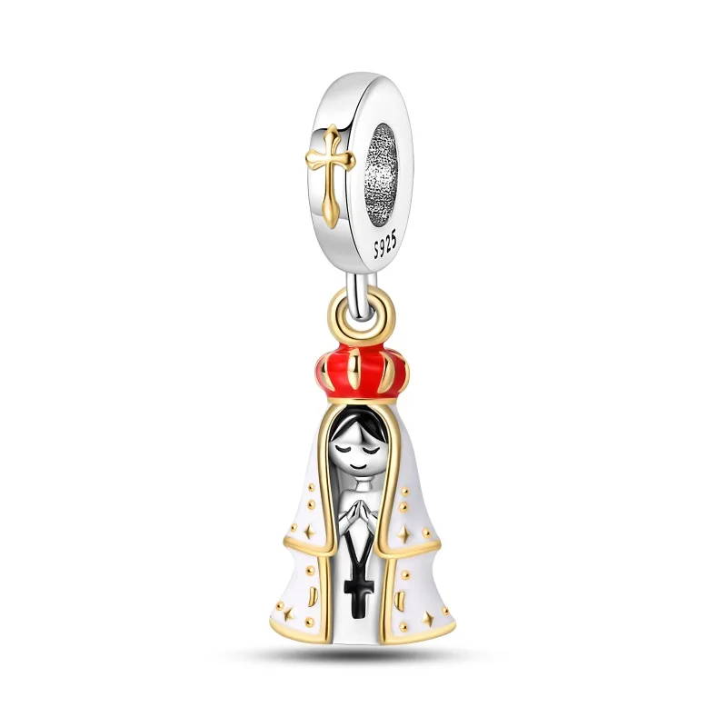 Pingente de Prata Esterlina 925 com Nossa Senhora Aparecida Brasileira para Pulseira de 3mm DIY Joias Femininas