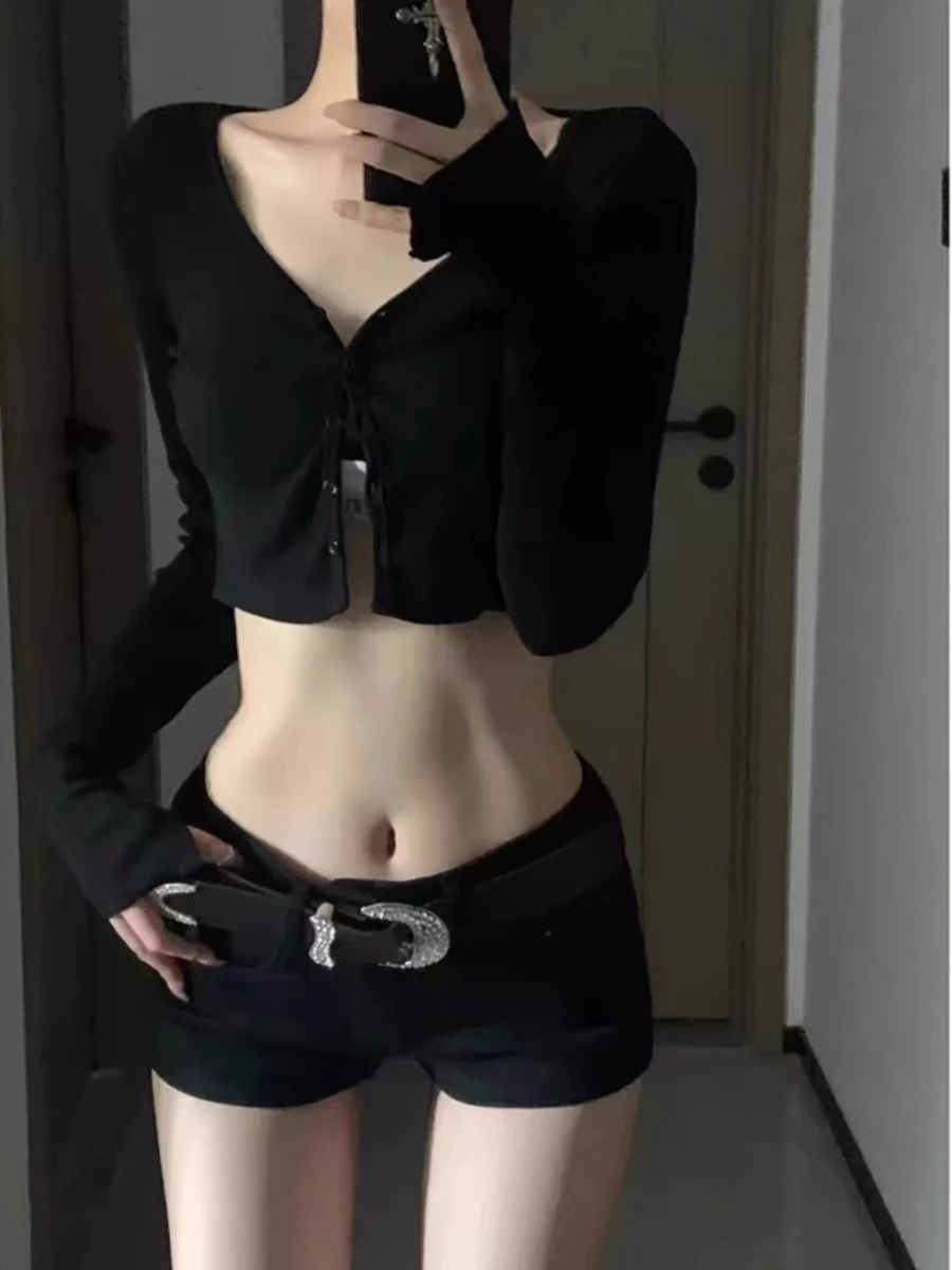 

Джинсовая одежда Bla с низкой талией, женская облегающая одежда Y2K, закрывающая ягодицы, американский размер, маленький размер, летняя мода, против морщин