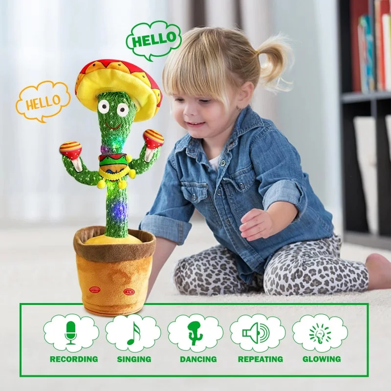 Nuevo juguete de Cactus parlante bailando para bebés, niños y niñas, regalo para cantar, juguetes de Cactus, grabación, repetición, regalo de Navidad