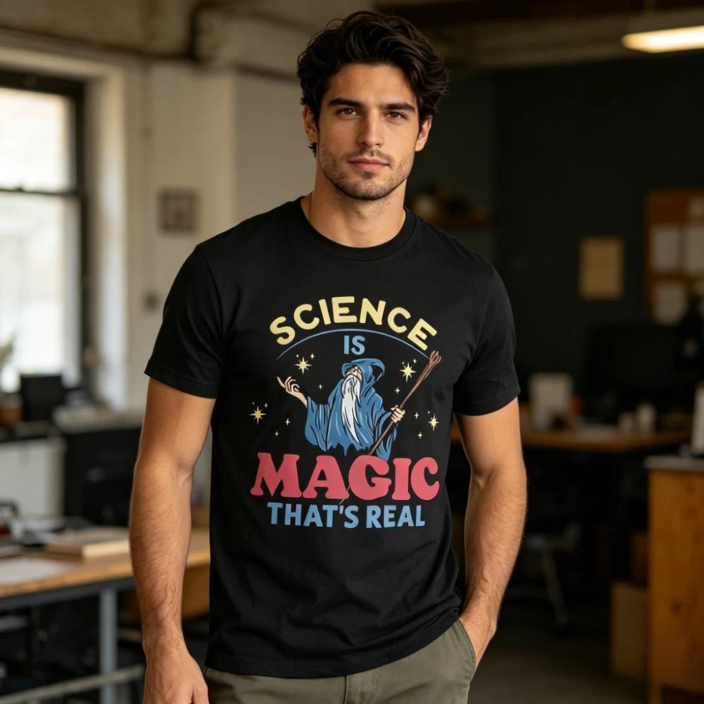 Science Is Magic That's Real T-Shirt Funny Science Wizard Tee Gift Costume for The Science Teacher Men Unisex Casual Cotton Tops