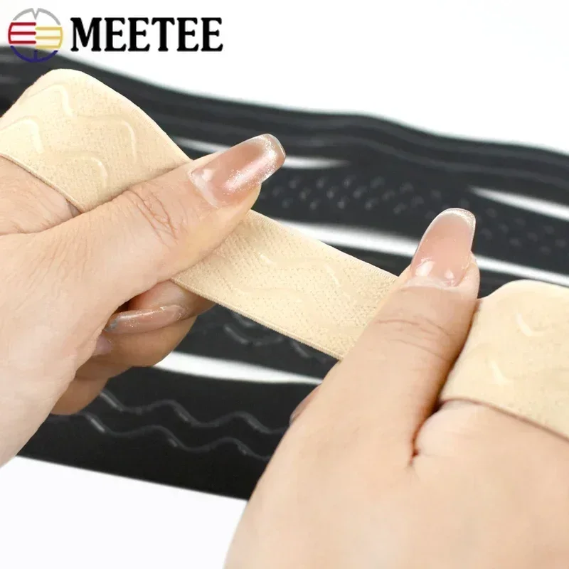 Meetee faixa elástica preta de silicone antiderrapante, 1/2 metros, para cinto esportivo, fita elástica, faça você mesmo, material de costura de