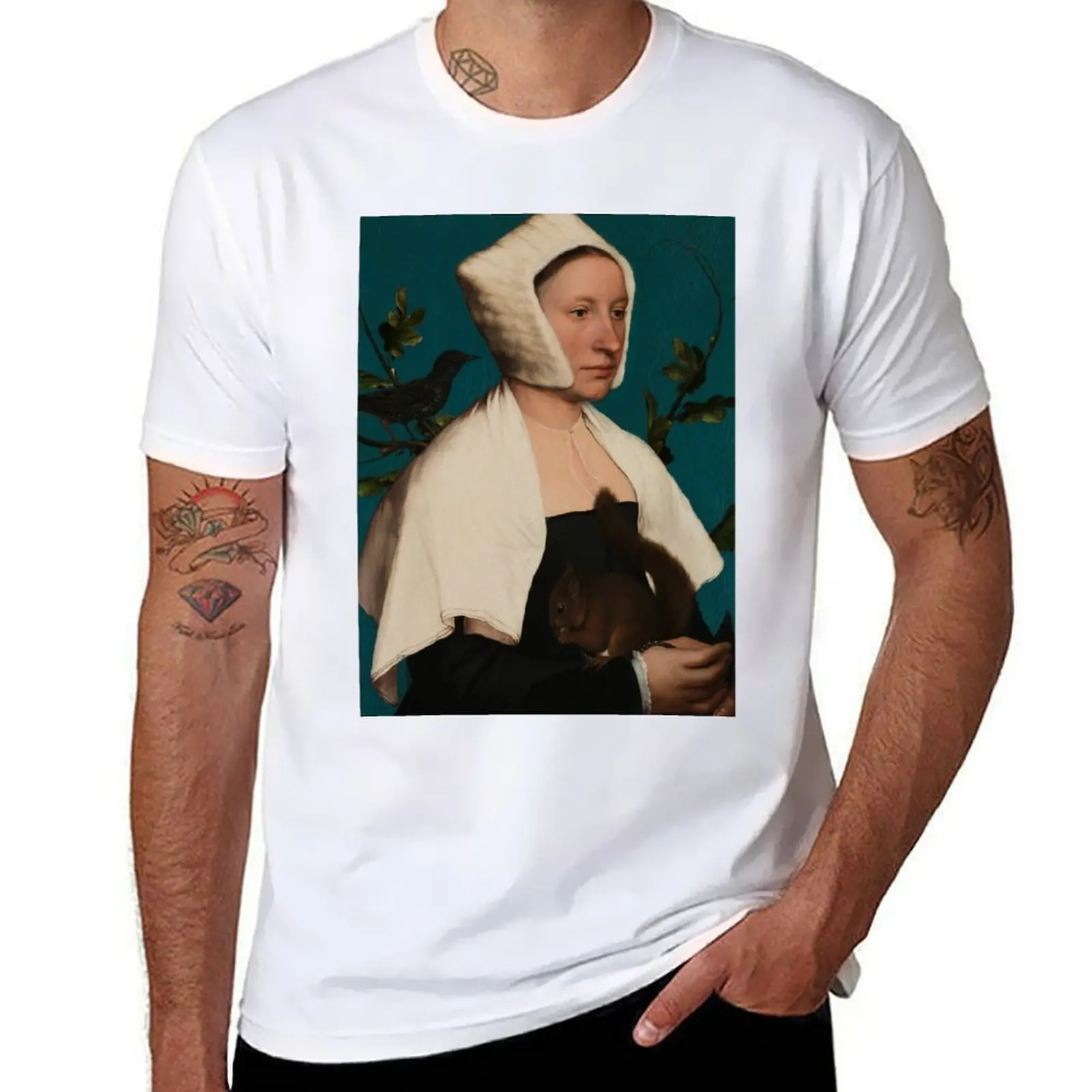 

A Lady With A Squirrel and A Starling by Hans Holbein the Younger T-Shirt t shirt man designer t shirts for man cotton T-Shirt