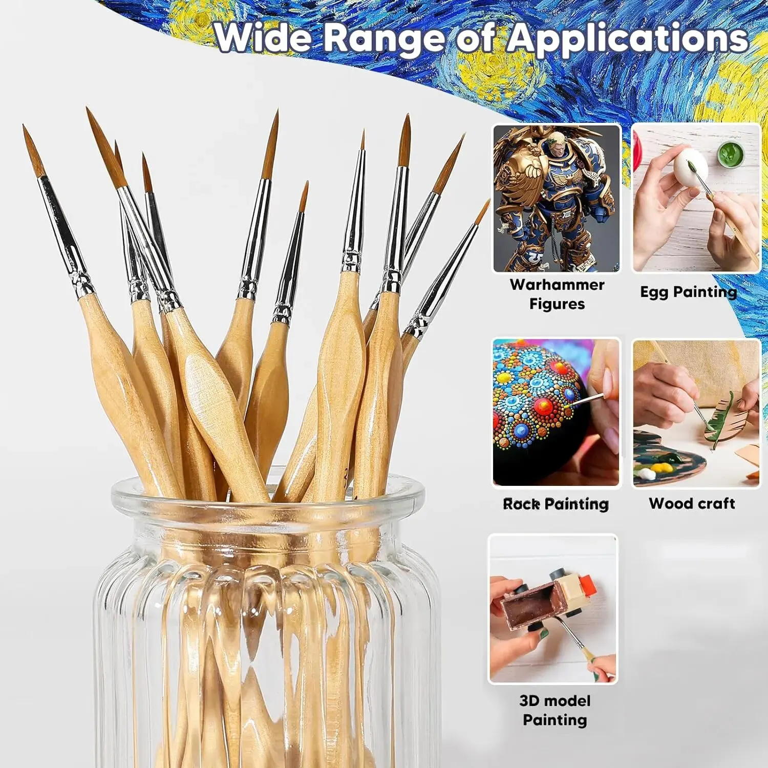 11/22pcs Premium Miniature Detail Paint Brush Set With Natural Wood Triangle Rod For Watercolor Oil Craft Models Line Draw Great