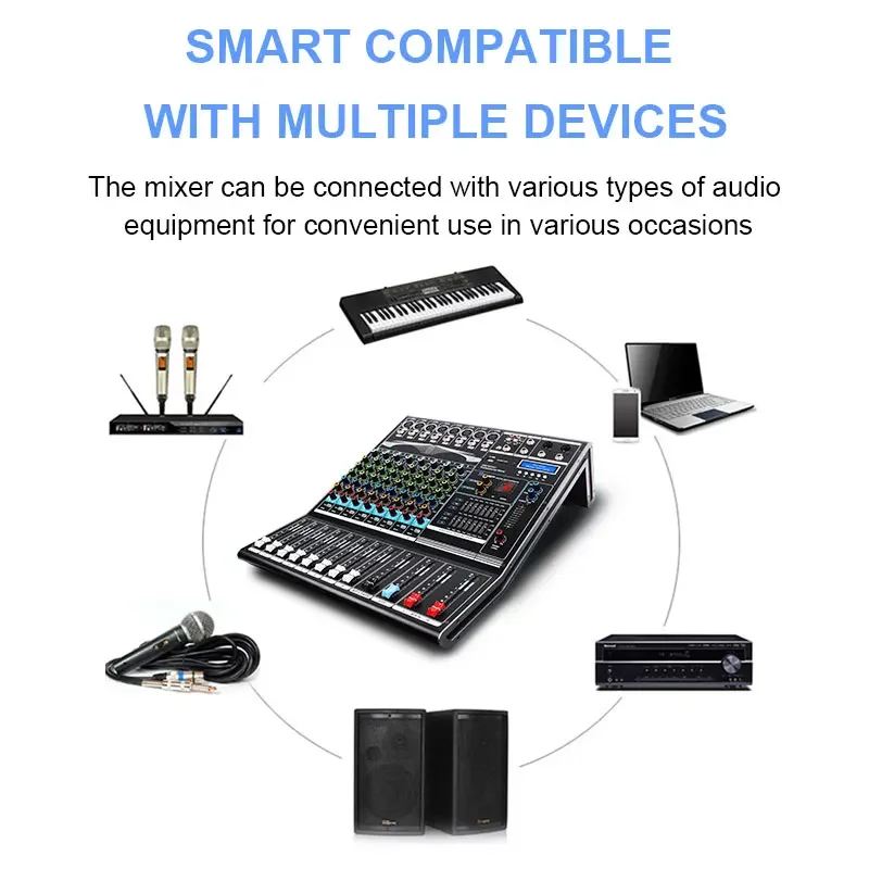 Multifunctional 8 channels BT audio mixing console with usb Analog sound console audio mixer 16 DSP digital effects stage mixer