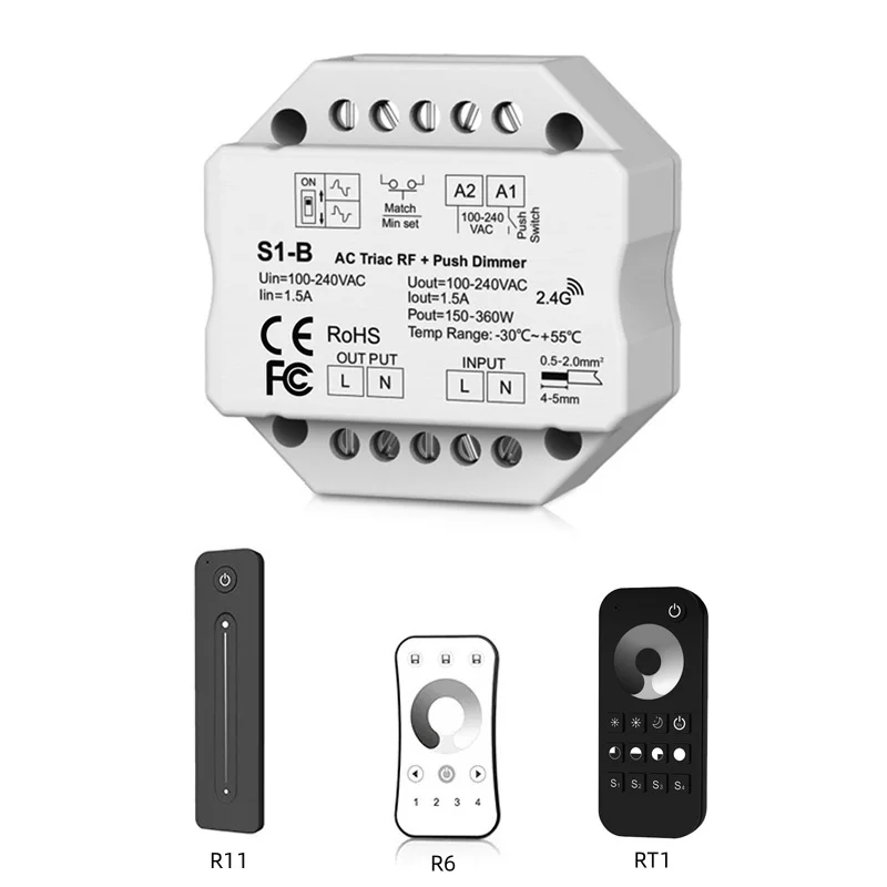 Ściemniacz LED 220V S1-B AC Triac RF Push ściemniacz 110V 230V bezprzewodowy inteligentny przełącznik z zdalna regulacja ściemniania 2.4G dla