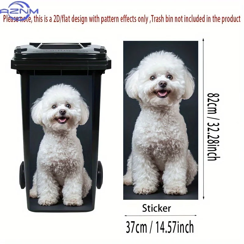 of Trash Can Sticker, 37×82 Cm, Featuring a Vibrant White Fluffy Dog Theme Design, Self-Adhesive Wallpaper for Decoration, Sui