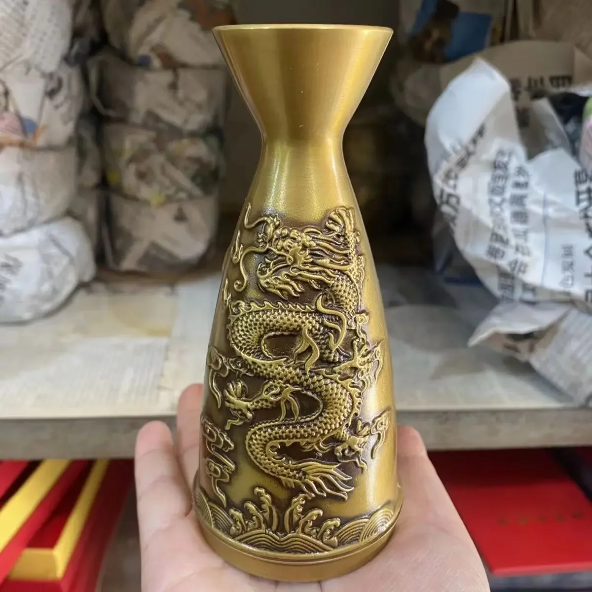 Collect Elaborate Brass Statue Luck Dragon And Phoenix Vase Crafts Decorative Item Home Decoration
