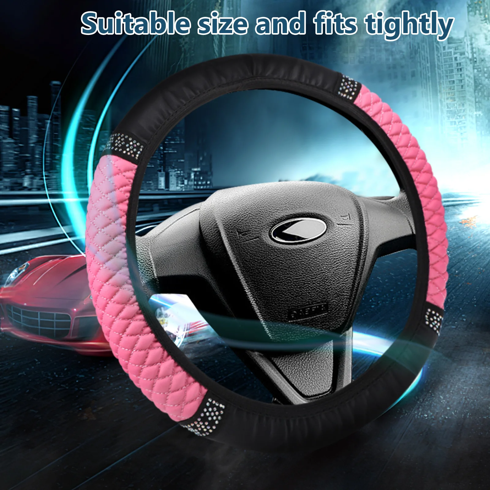 

2pcs Steering Wheel Cover Bling Rhinestone Glitter Universal Fit Nonslip Pu Stretchy Car Interior Accessory Decorative Auto