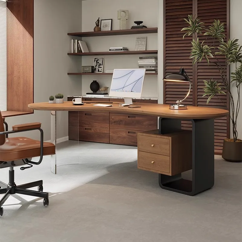 Solid wood desk light luxury commercial computer table and chair combination boss table