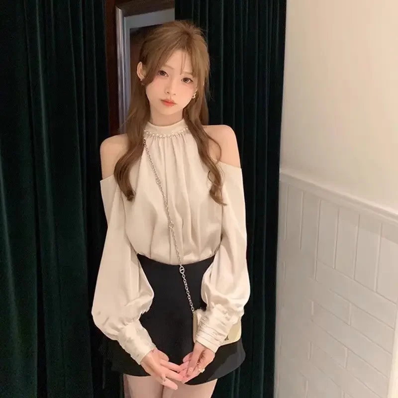 

Spring Sweet Blouses For Women O-neck Long Sleeve Off Shoulder Tops Temperament Fashion Female Shirts Korean Ladies Clothes