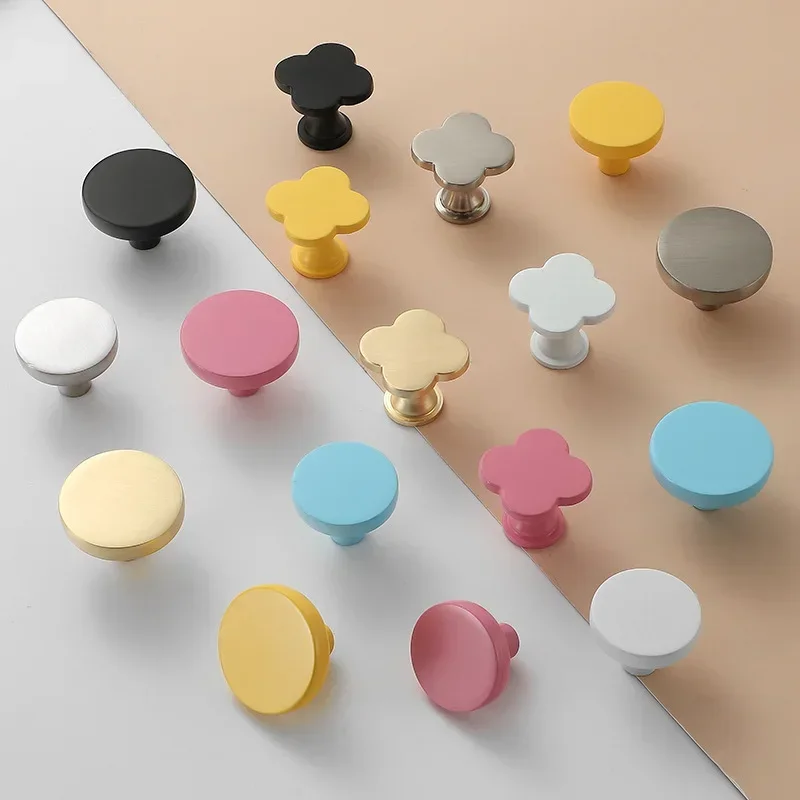 Macaron Round Drawer Handle Pink Blue Yellow Black White Children's Furniture Colored Zinc Alloy Brushed Handle Furniture Pulls