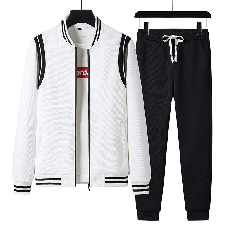 M-7XL Large Spring and Autumn Two piece Youth Sports Set Men's Casual Loose Sportswear Large cardigan Long sleeved Men