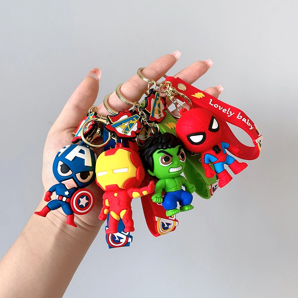 Marvel Spiderman Doll Silicone Keychain Avengers Superhero Iron Man Keyrings Men Car Pendant Key Holder for Backpack Accessories