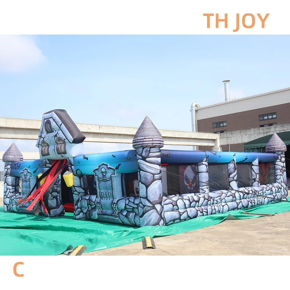 Szybka wysyłka, dmuchany starożytny zamek nawiedzony dom na Halloween 8x8x2mH, personalizowany dmuchany labirynt z labiryntem zombi