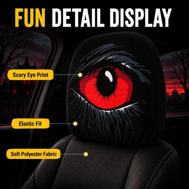 Scary Red Eye Car Headrest Covers, Funny Halloween Auto Seat Decor for Car Interior