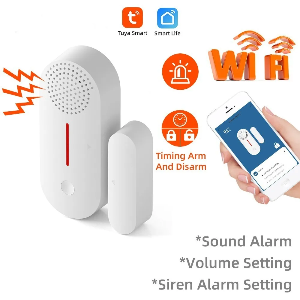 Tuya WiFi Door Window Sensor Door Opening Detector Sound Alarm Timed Arm And Disarm Home Security Protection Smart Life APP