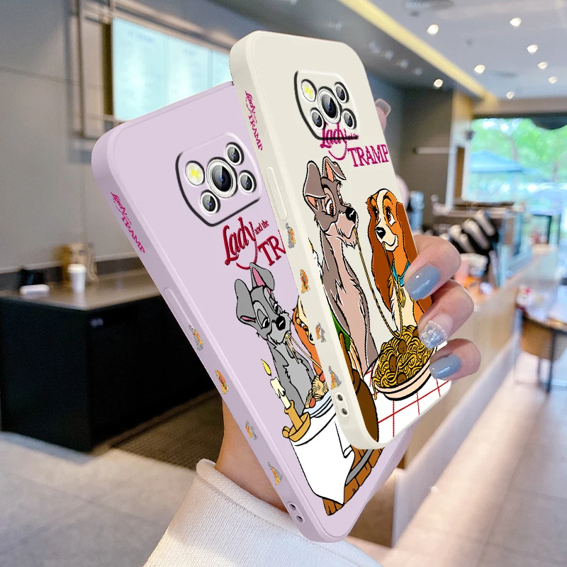 Disney Lady And The Tramp Liquid Left Rope For Xiaomi Mi Poco X6 X5 X4 X3 M6 M5 M5S M4 M3 F5 F4 F3 Pro 5G Cover Phone Case