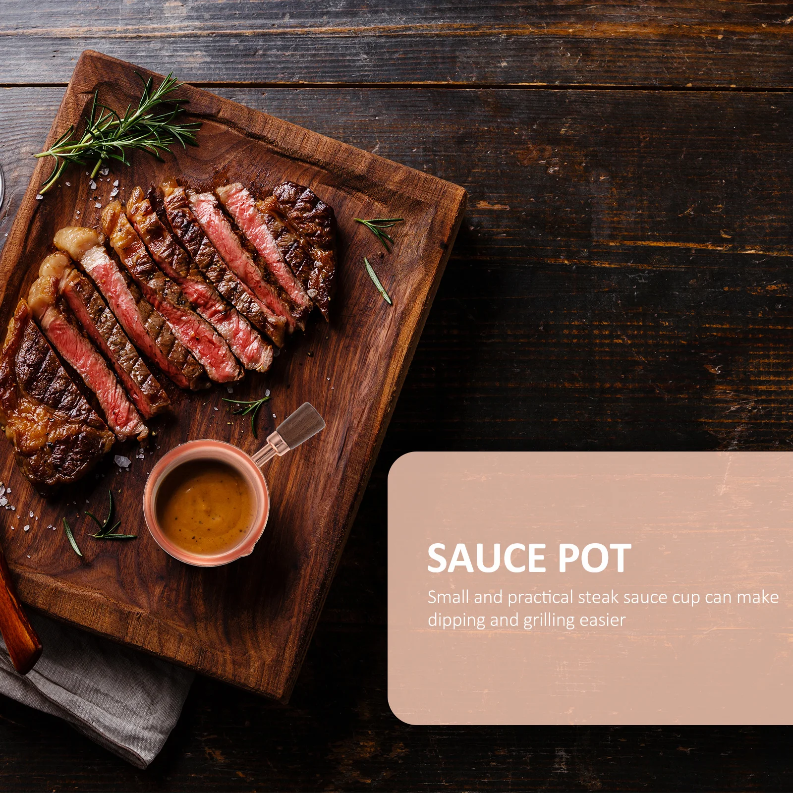 

1Pcs Food Serving Cup Thickened Stainless Steel Sauce Container with Wooden Handle for Birthday Party Dinner Grill