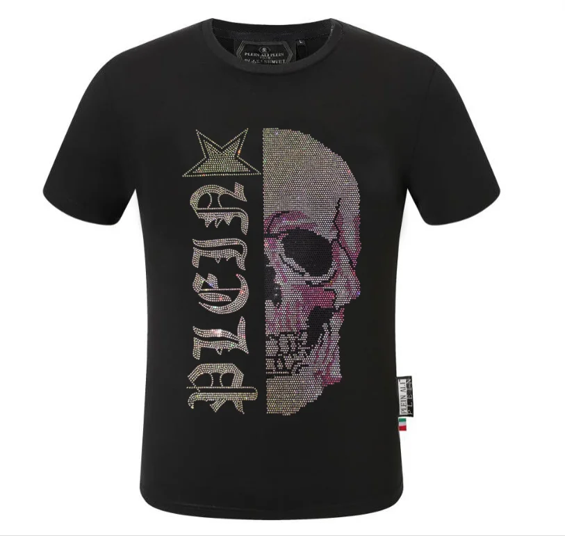 2025 summer new luxury men\'s fashion skull design Rhinestones T-shirt pure cotton crew-neck casual  high quality