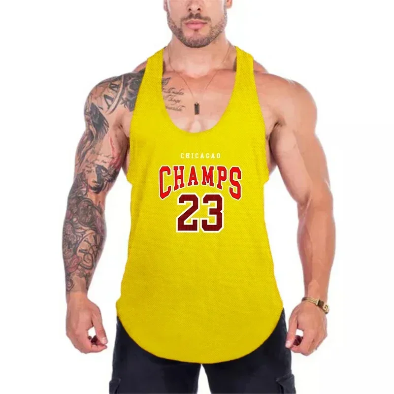 Chicago Champs 23 USA City Team Gym Tank Tops Mens Fitness Mesh Quick Dry Bodybuilding Shirt Workout Muscle Sleeveless Singlets