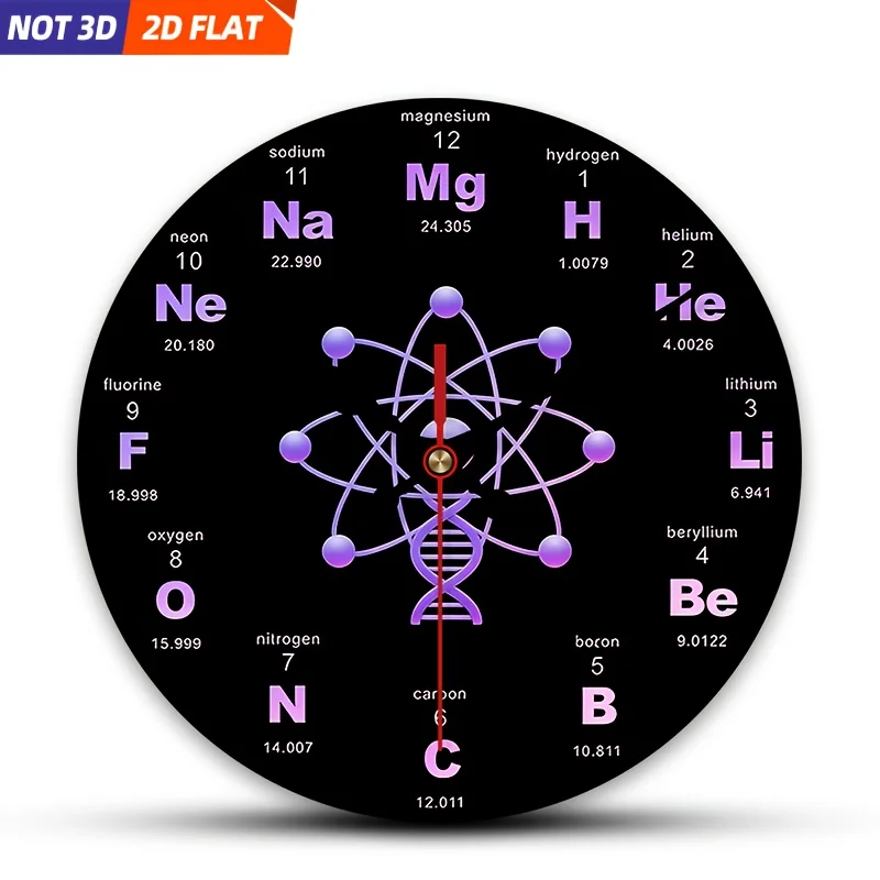 

2D плоский. 1 шт. Настенные часы в стиле периодической таблицы, бесшумные декоративные часы, креативные настенные часы, подходят для украшения спален.