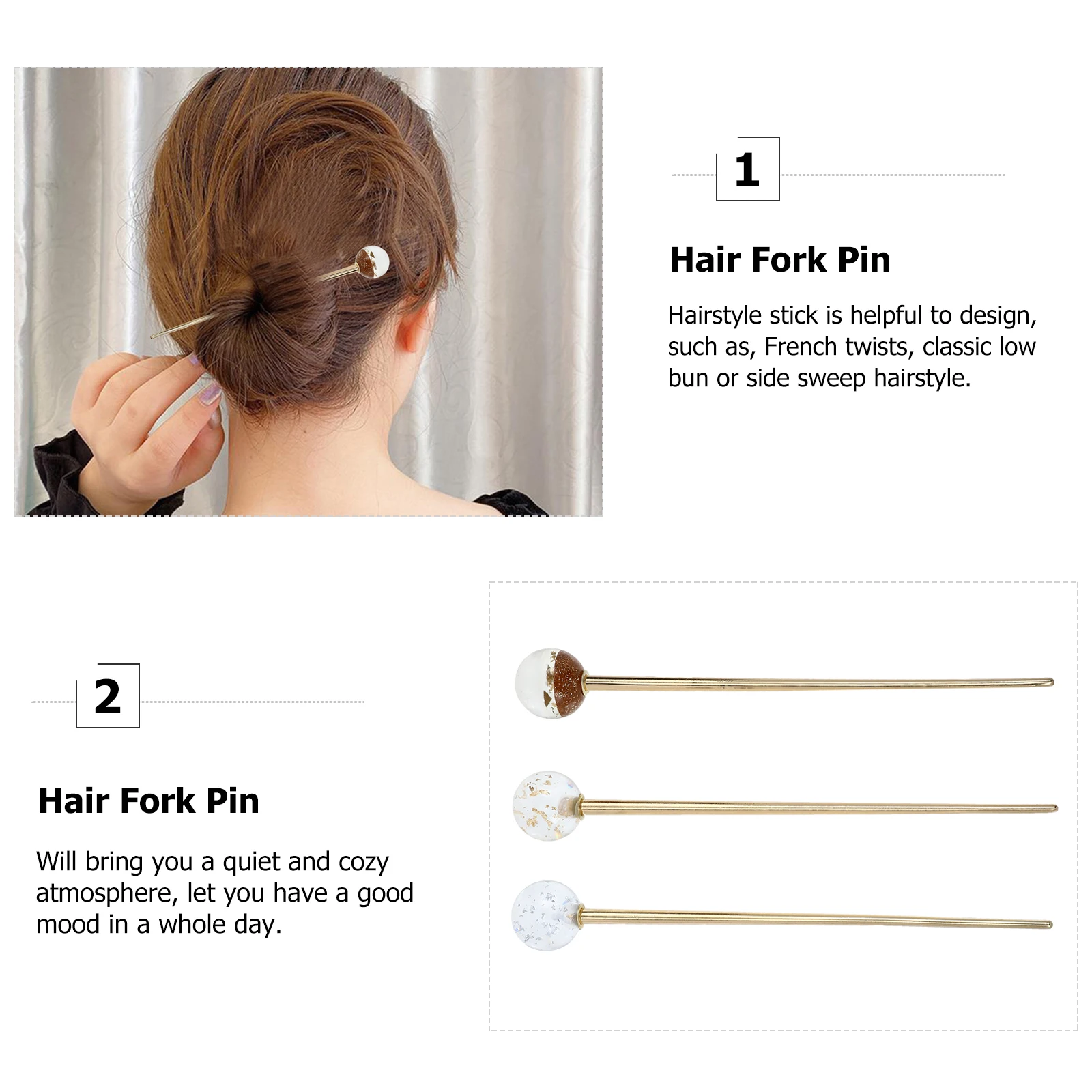 

3pcs Gold Foil Hairpin Elegant Japanese Modeling Sticks Women Chopsticks Bride Hair Accessories Wedding Hairstyle French Twists