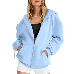 Streetwear Thick Hooded Hoodie Women Vintage Long Sleeve Embroidery Loose Zip Up Hoodies Autumn Couple Sweatshirt Jacket