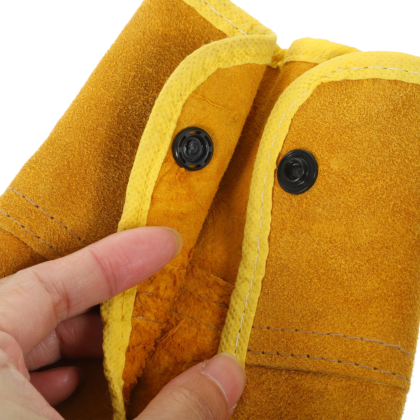 

1 Pair Yellow Thick Cowhide Welding Sleeves Heat Resistant Arm Protection Flame Retardant Durable Metal Buttons Light Easy Carry