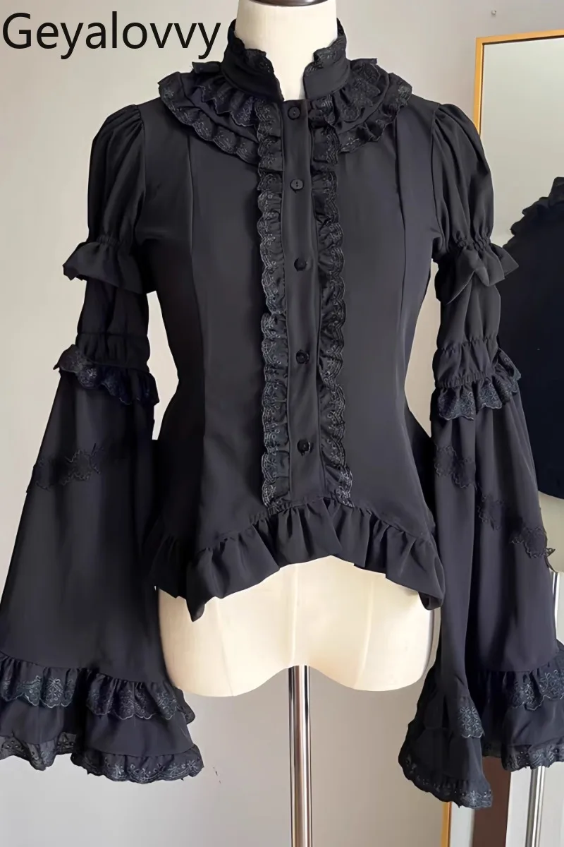 Summer Classical Slimming Skinny Gothic Lolita Inner Shirt Lolita Sweet Versatile Stand-Up Collar Sleeve Solid Color Tops