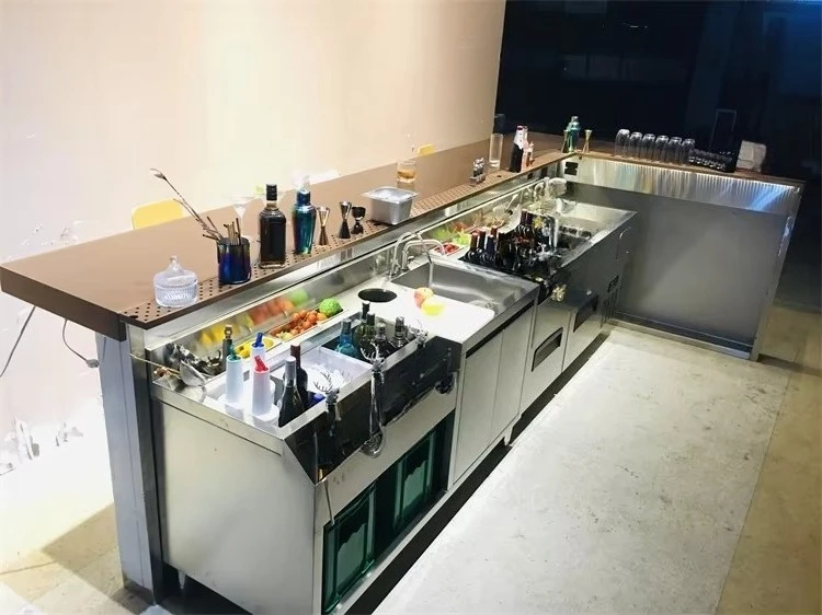 Stainless Steel Bartender Station  Us Style Mobile Cocktail bar Station for Parties bar Well