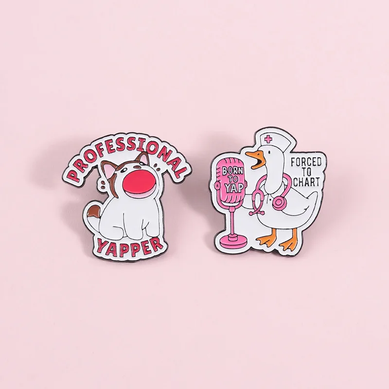 2Pcs Professional healthcare system Enamel Pins Set Cartoon cat duck nurse alloy drip oil brooch Funny Lapel Badges Gift
