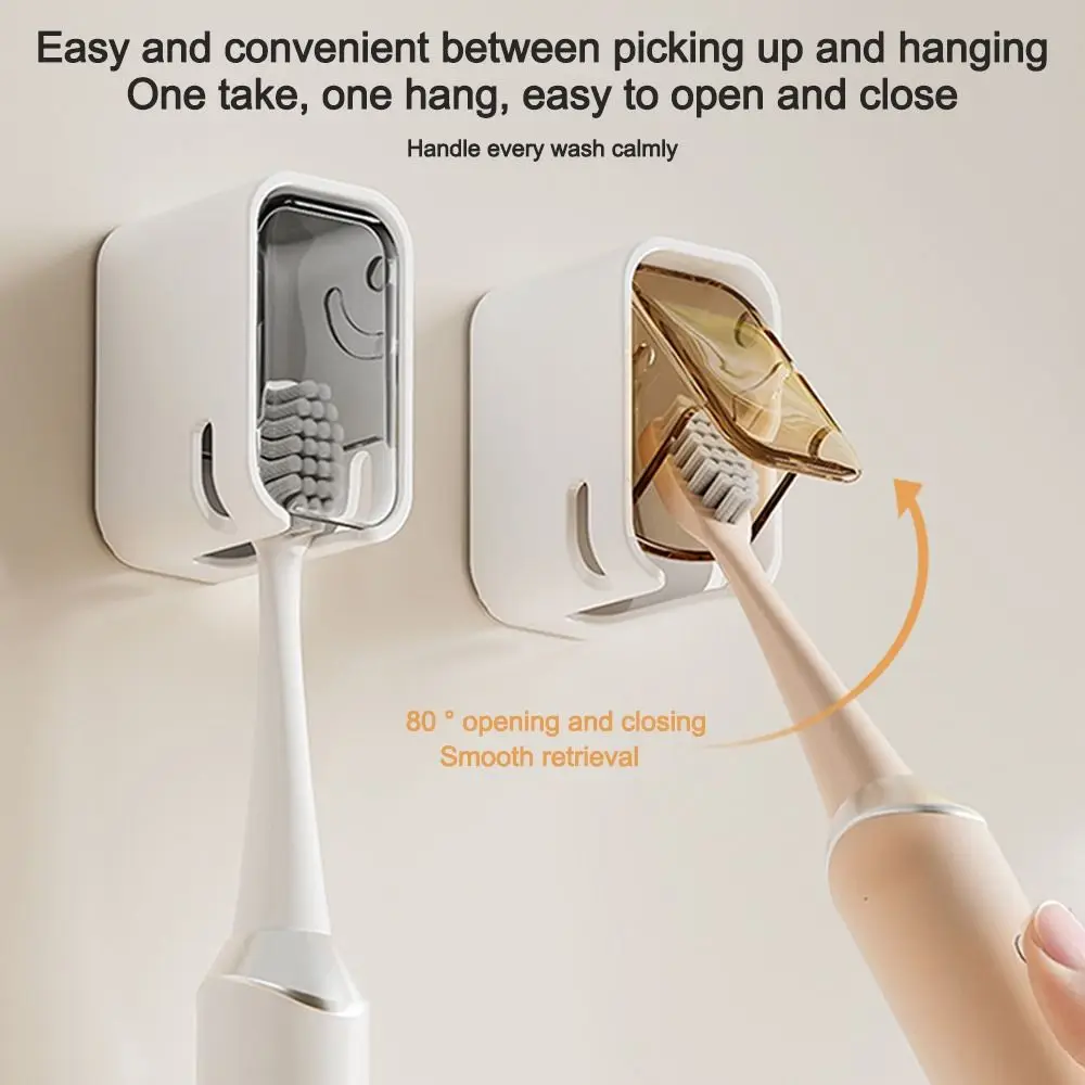 Portable Dustproof Toothbrush Holder Flip-top Wall Mounted Toothbrush Rack Toothbrush Storage Box