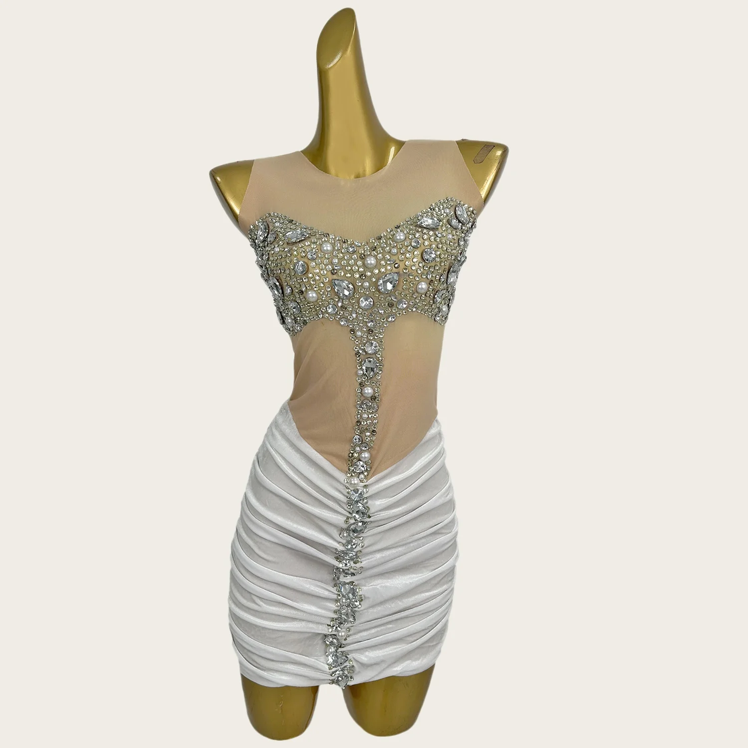 ชุดเดรสสั้นตาข่ายประดับคริสตัลวิบวับสไตล์เจ้อโจว สำหรับงานวันเกิด งานปาร์ตี้ งานพรอม ถ่ายภาพ ชุดเซ็กซี่สำหรับงานอีเว้นท์