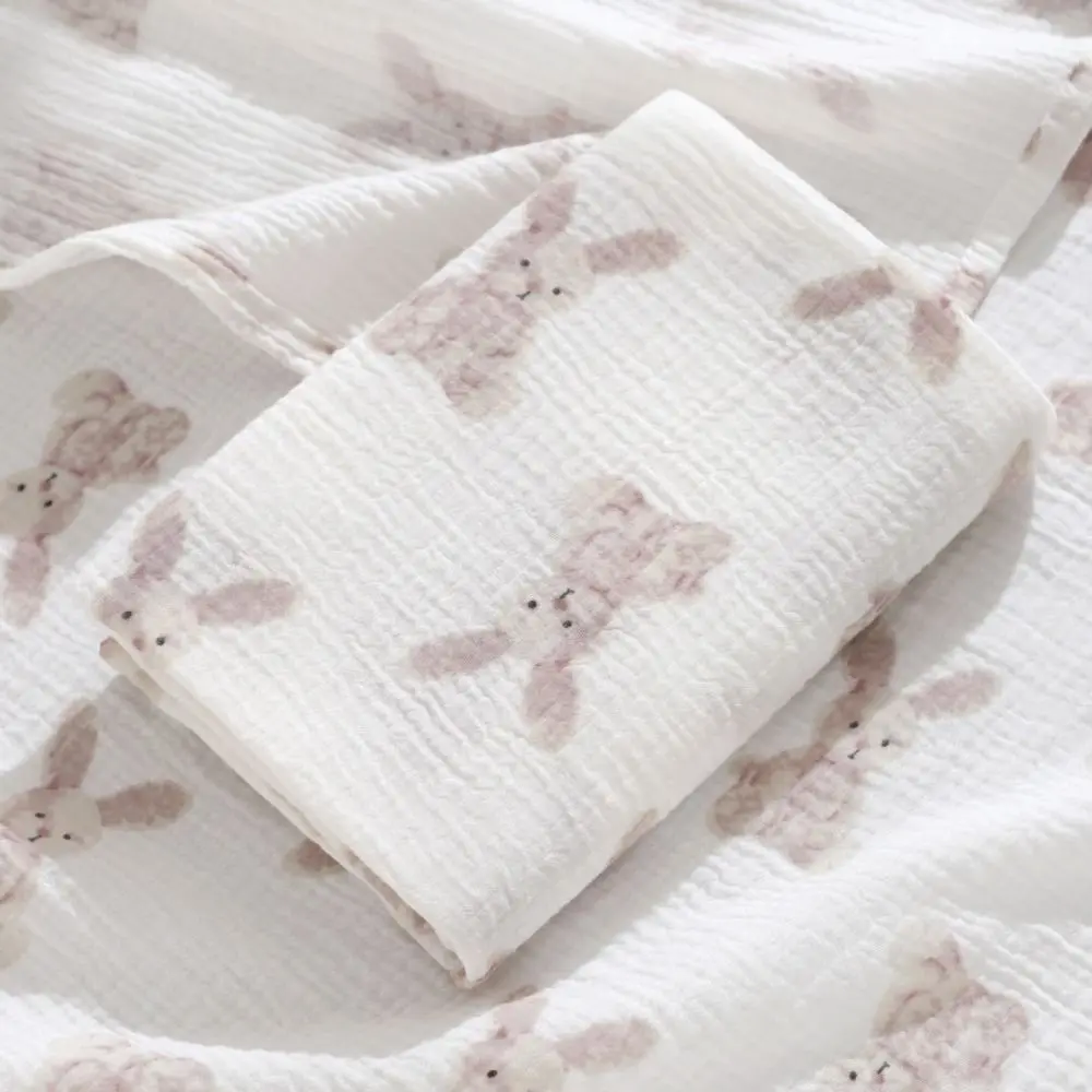 Double-Layered Baby Swaddle Blanket Breathable Gauze Cartoon Print Newborn Wrap Blanket Bath Towel Multifunctional