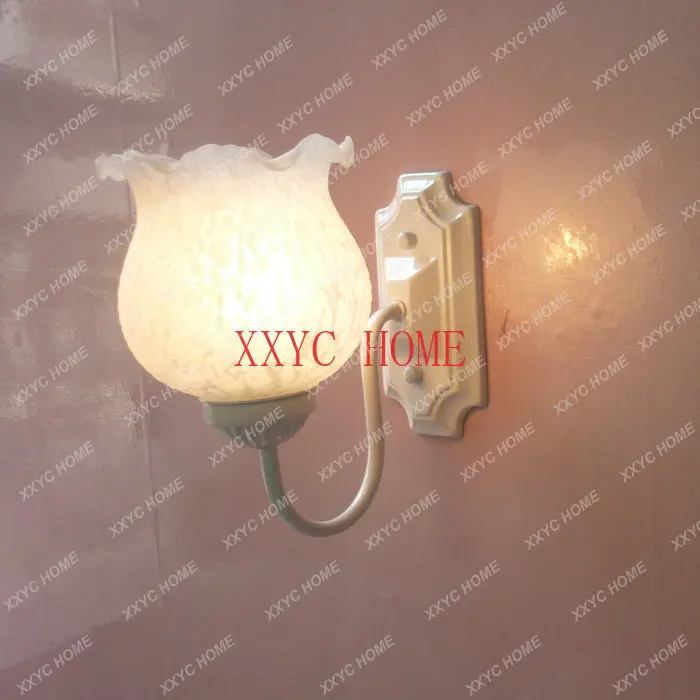 European style single head wall lamp, glass lampshade, bedside mirror, front corridor