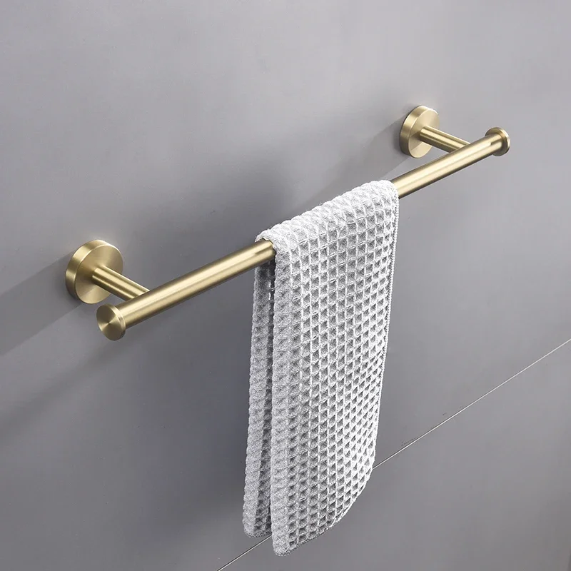 Brushed Gold Towel Holder Single Rail with Hook Wall Mounted Rack Bathroom Bar Stainless Steel Towel Shelf