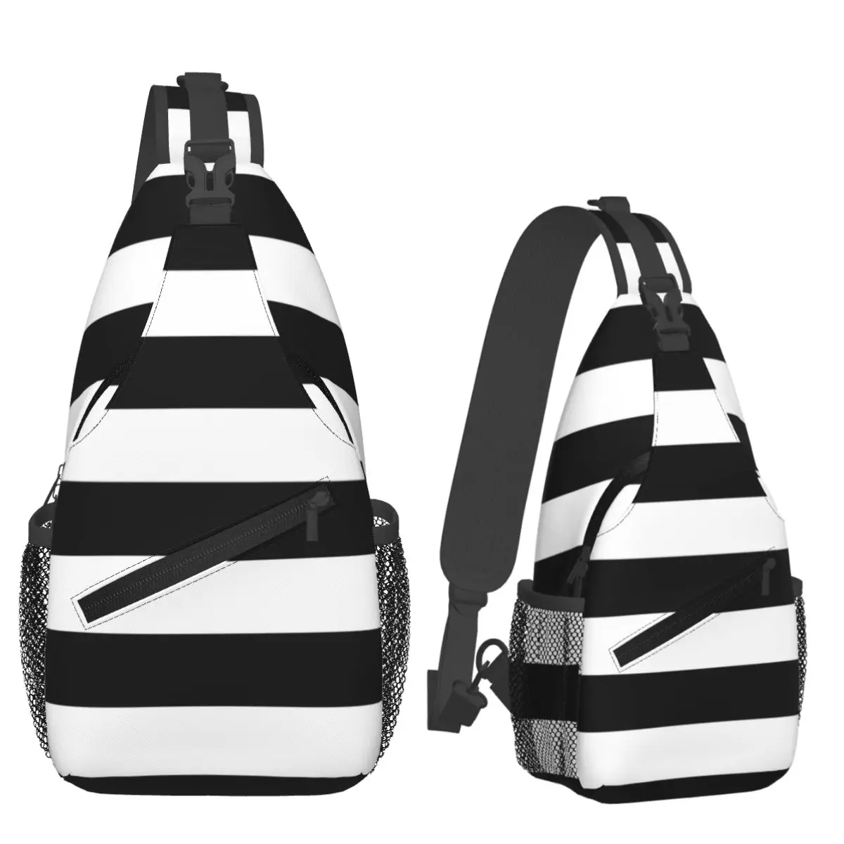 Black And White Stripes Chest Bag Men Sling Crossbody Backpack Chest Bag Traveling Hiking Daypack Shoulder Bag
