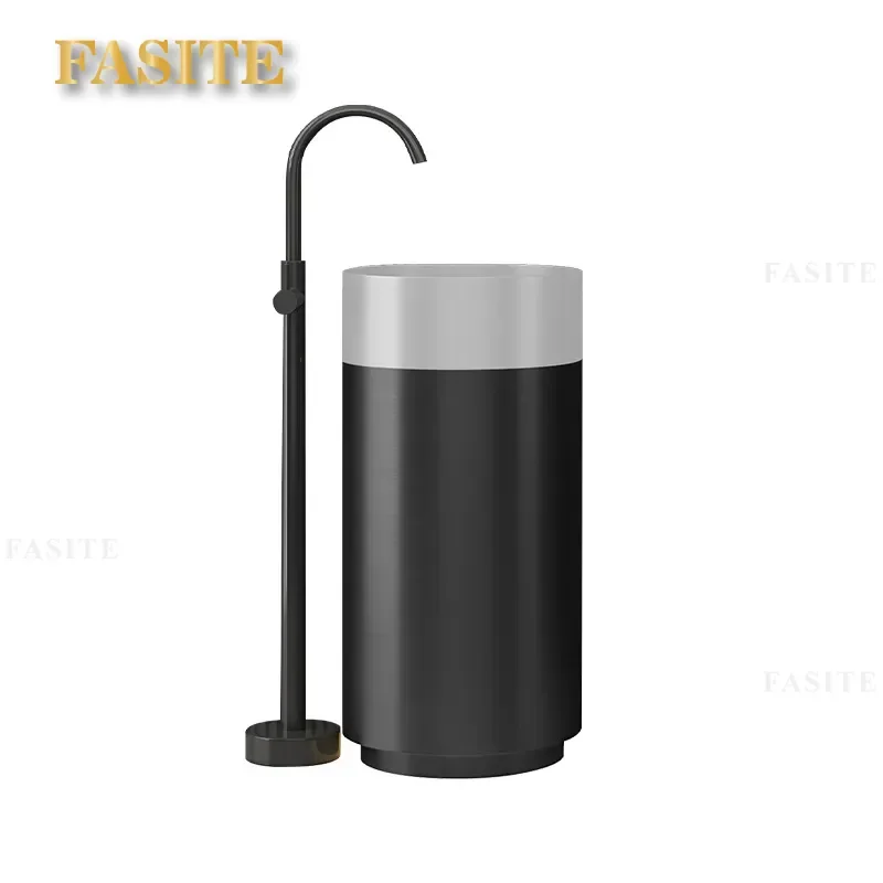 304 Stainless Steel Floor to Ceiling Wash Basin Hotel Bar Round Column Basin Bathroom Balcony Creative Wash Basin