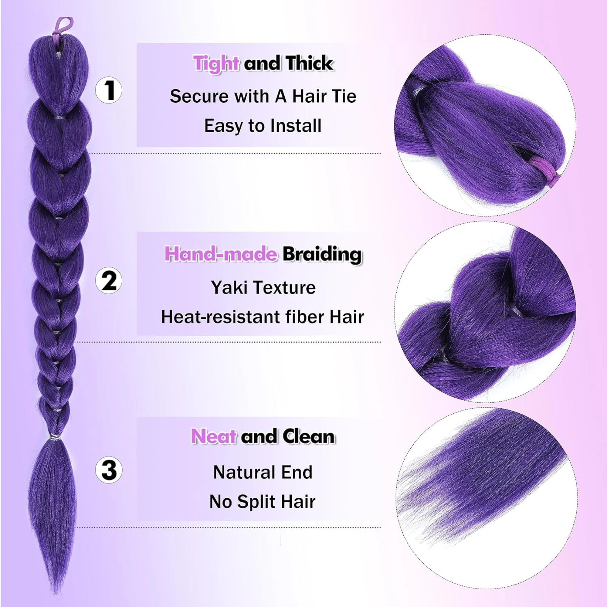 Purple 26inch Braid Clip in Ponytail Hair Extension Long Ponytail Hairpieces Cosplay for Kids Girl Halloween Christmas