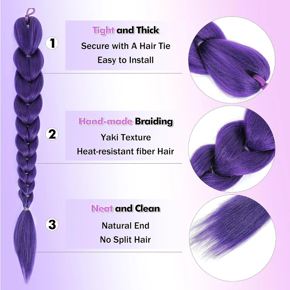 Extensión de cola de caballo morada de 26 pulgadas con clip, para cosplay de niñas en Halloween y Navidad 6