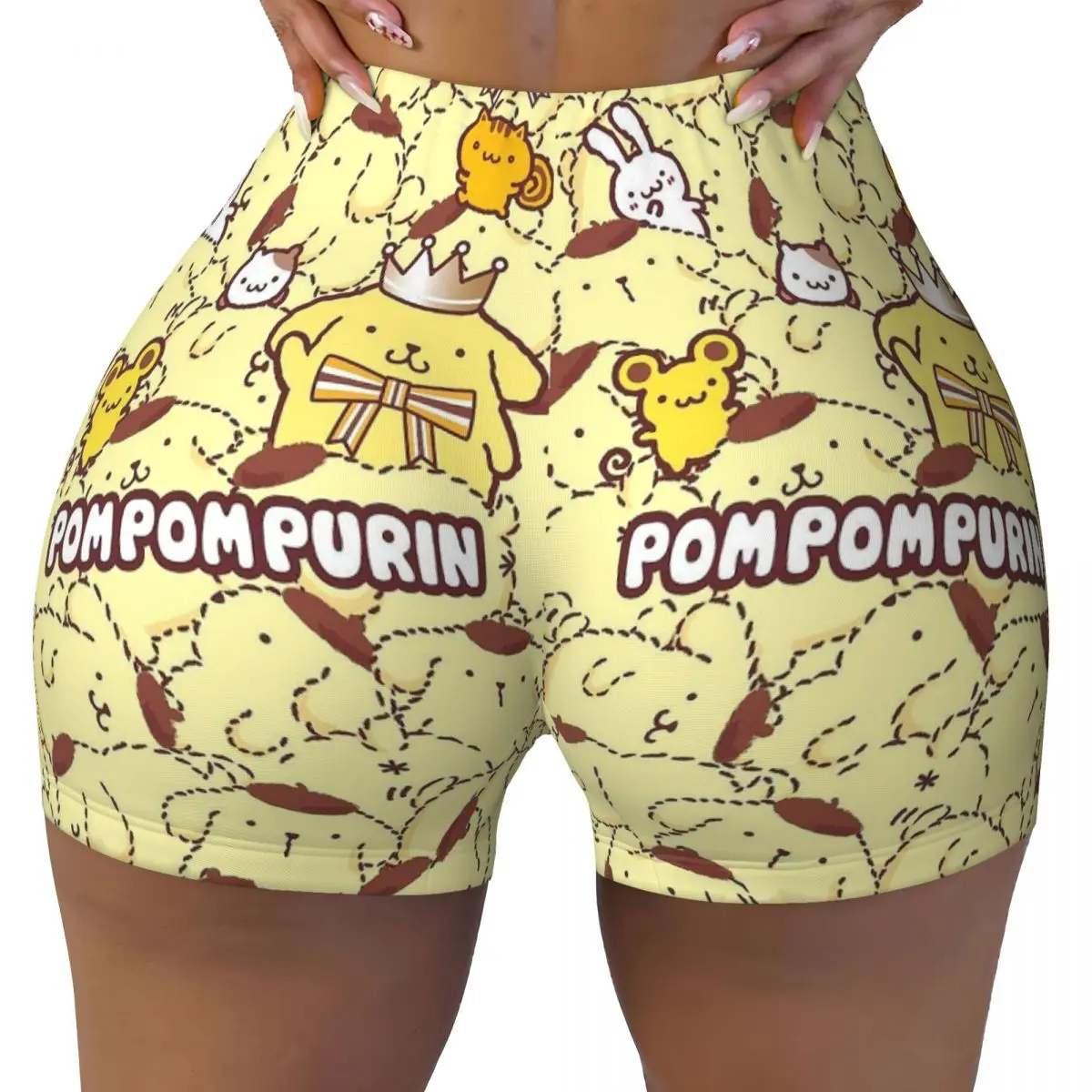 Custom Pom Pom Purin Cute Lovely Animes Biker Running Workout Shorts for Women Gym Athletic Yoga Shorts