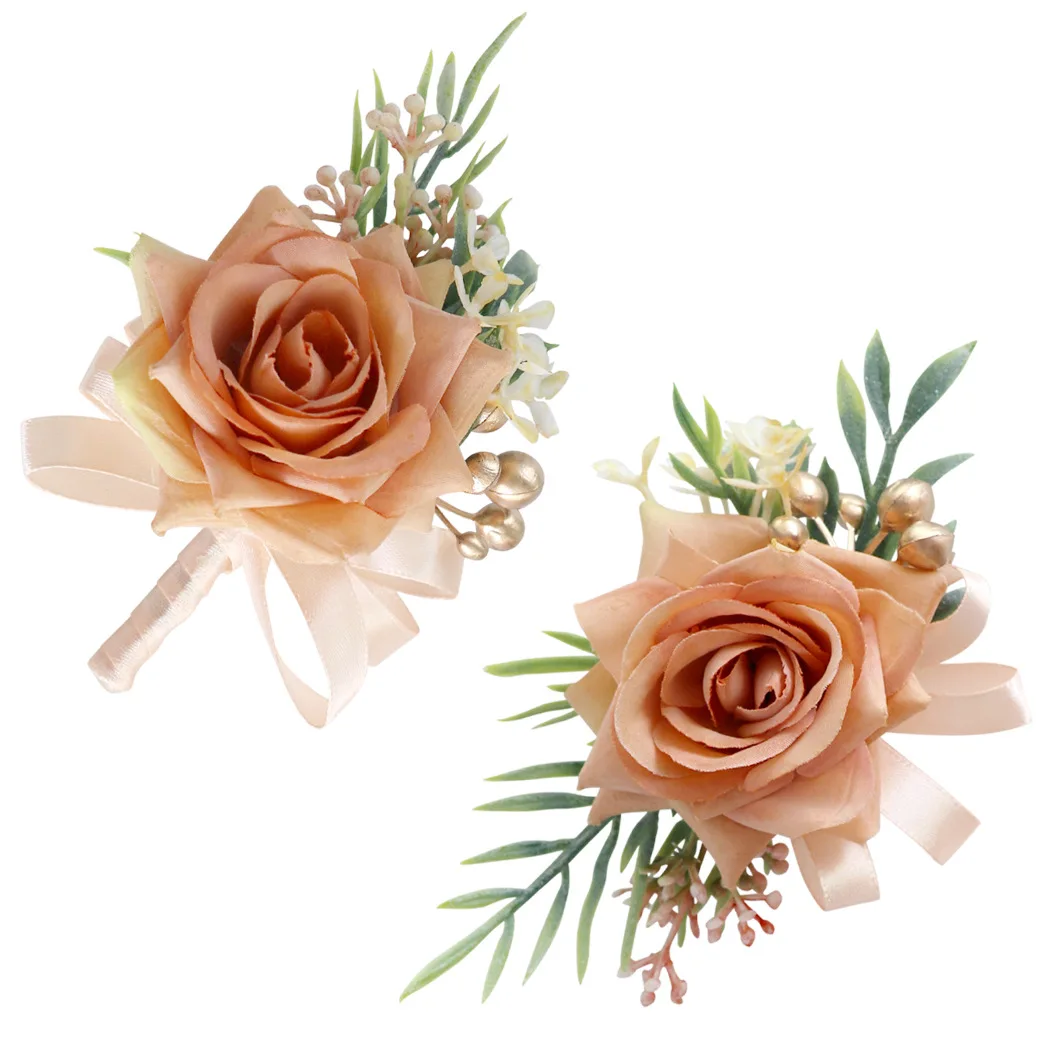 Boutonniere e pulso Corsage, Busto dama Sisters, Bridesmaid Wrist Flower Simulation, New Wedding