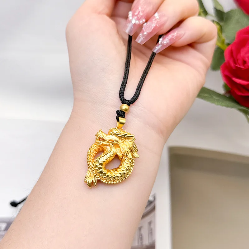 

Luxury 24K 9999 Pure Gold real gold Panlong Pendant Necklace Men's and Women's Pendant