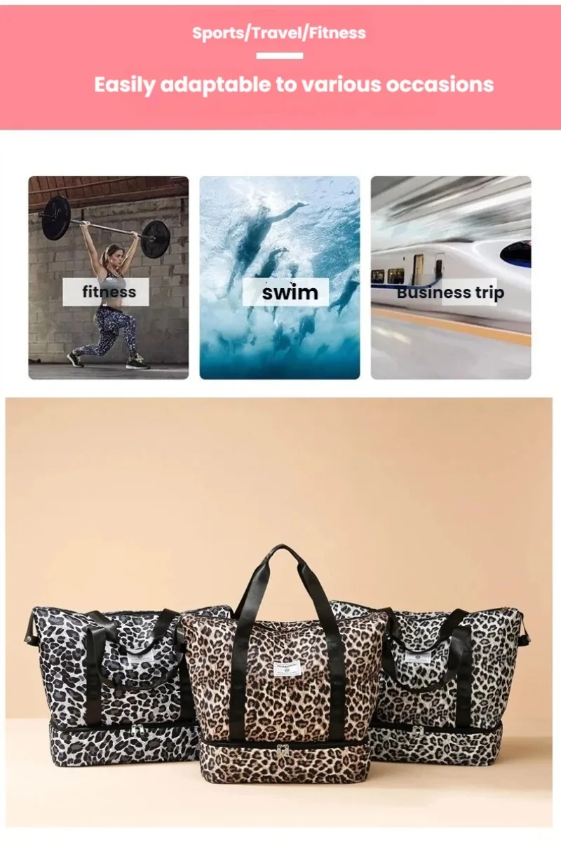 Modische Leopardenmuster-Reisetasche Sport- und Fitnesstasche Yoga-Handtasche Geeignet für Reisen, Fitness, Tourismus, Yoga und Andere Aktivitäten – Detail 2